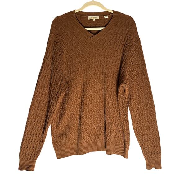 Peter‎ Millar 100% Cashmere Cable Knit Sweater Jumper Sz L Brown V-Neck Luxury - Picture 1 of 10